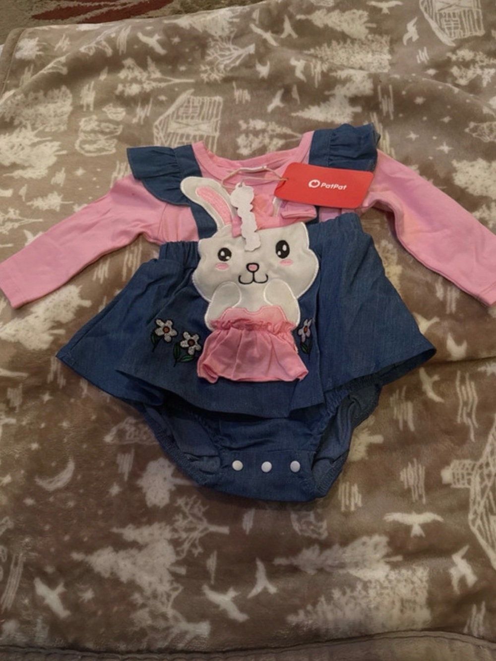 PetPet Pink & Denim Bunny One-Piece Baby Girl Outfit 
3-6 months